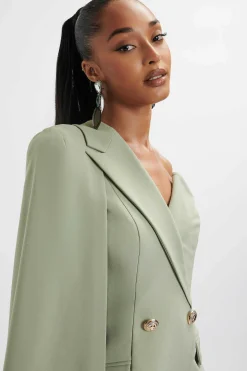 Lavish Alice Dresses<Aire One Shoulder Cape Blazer Dress In Sage Green