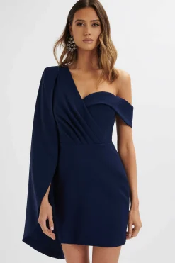 Lavish Alice Dresses<Aiza Asymmetric Cape Mini Dress In Navy