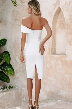 Lavish Alice Wedding Guest<Amora Ponte Bardot Bow Detail Midi Dress In White