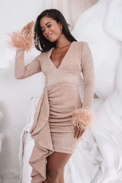 Lavish Alice Dresses<Aphrodite Draped Skirt Pleated Sequin Mini Dress In Rose Gold