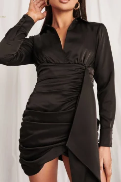 Lavish Alice Dresses<Ariana Satin Shirt Mini Dress In Black