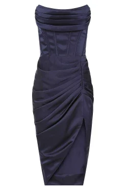 Lavish Alice Wedding Guest<Ariel Strapless Corset Draped Midi Dress In Navy