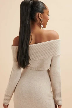 Lavish Alice Knitted Separates<Avani Knitted Wool Bardot Cropped Top In Stone