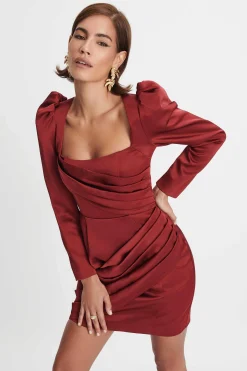 Lavish Alice Dresses<Bailey Puff Sleeve Bonded Satin Mini Dress In Burgundy