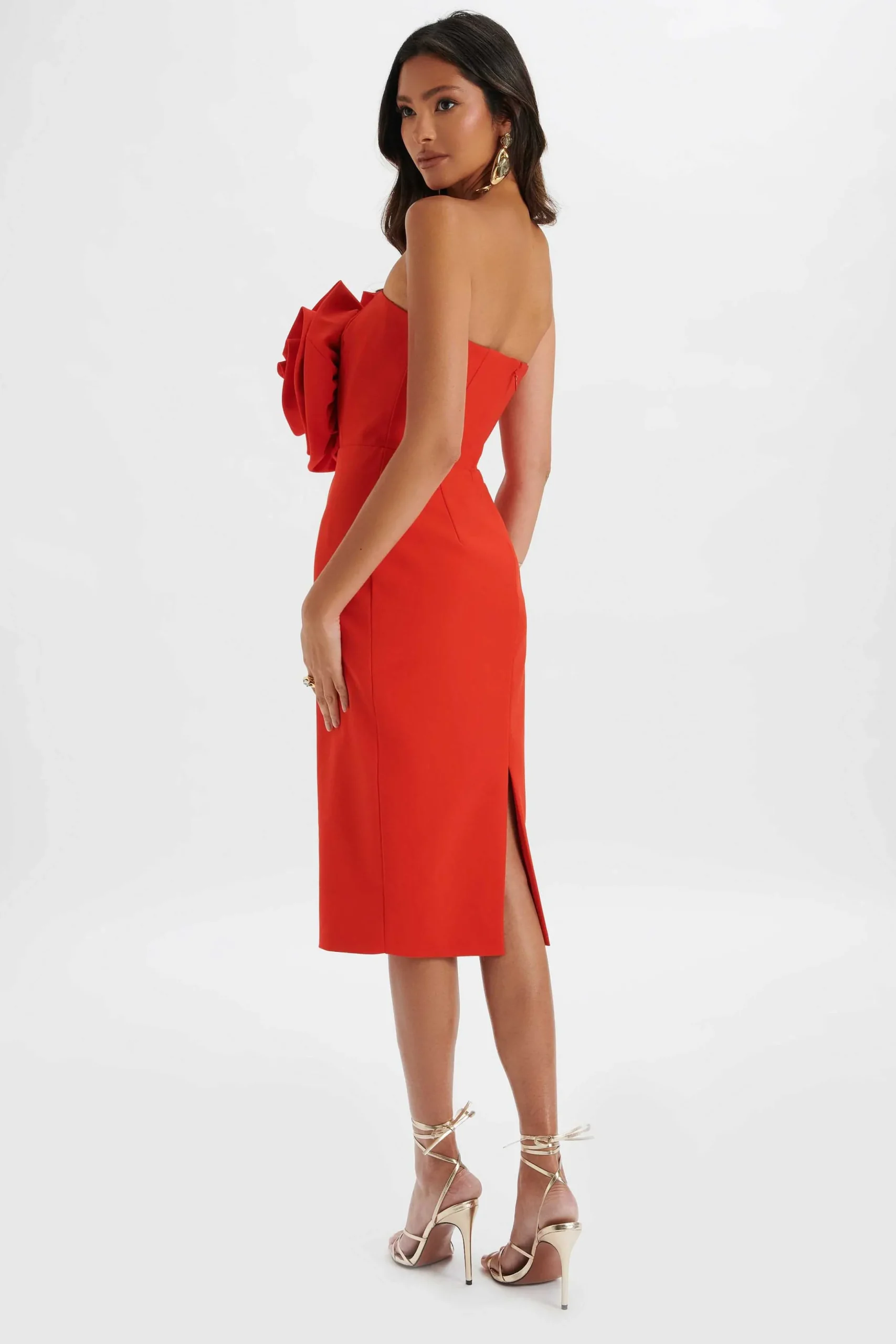 Lavish Alice Dresses<Belle 3D Flower Bandeau Midi Dress In Red