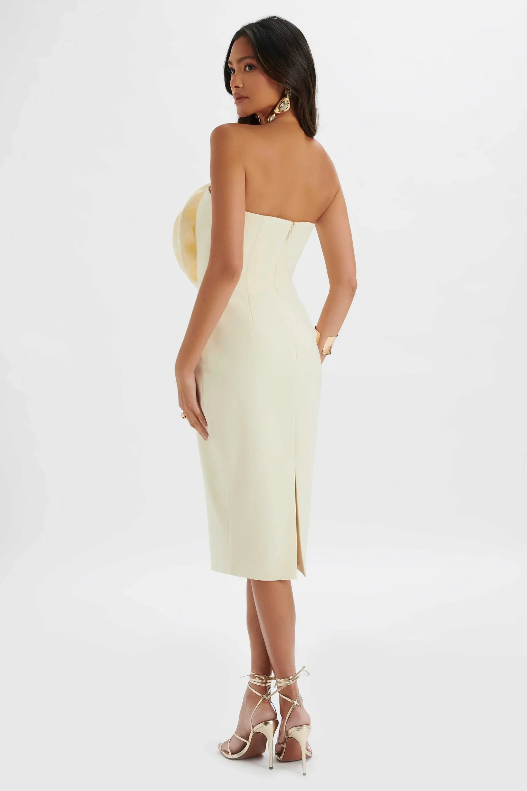 Lavish Alice Dresses<Belle 3D Flower Bandeau Midi Dress In Champagne