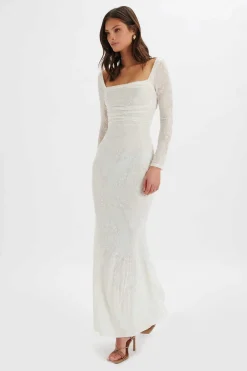 Lavish Alice Dresses<Betsy Burnout Stretch Devore Drape Back Maxi In White