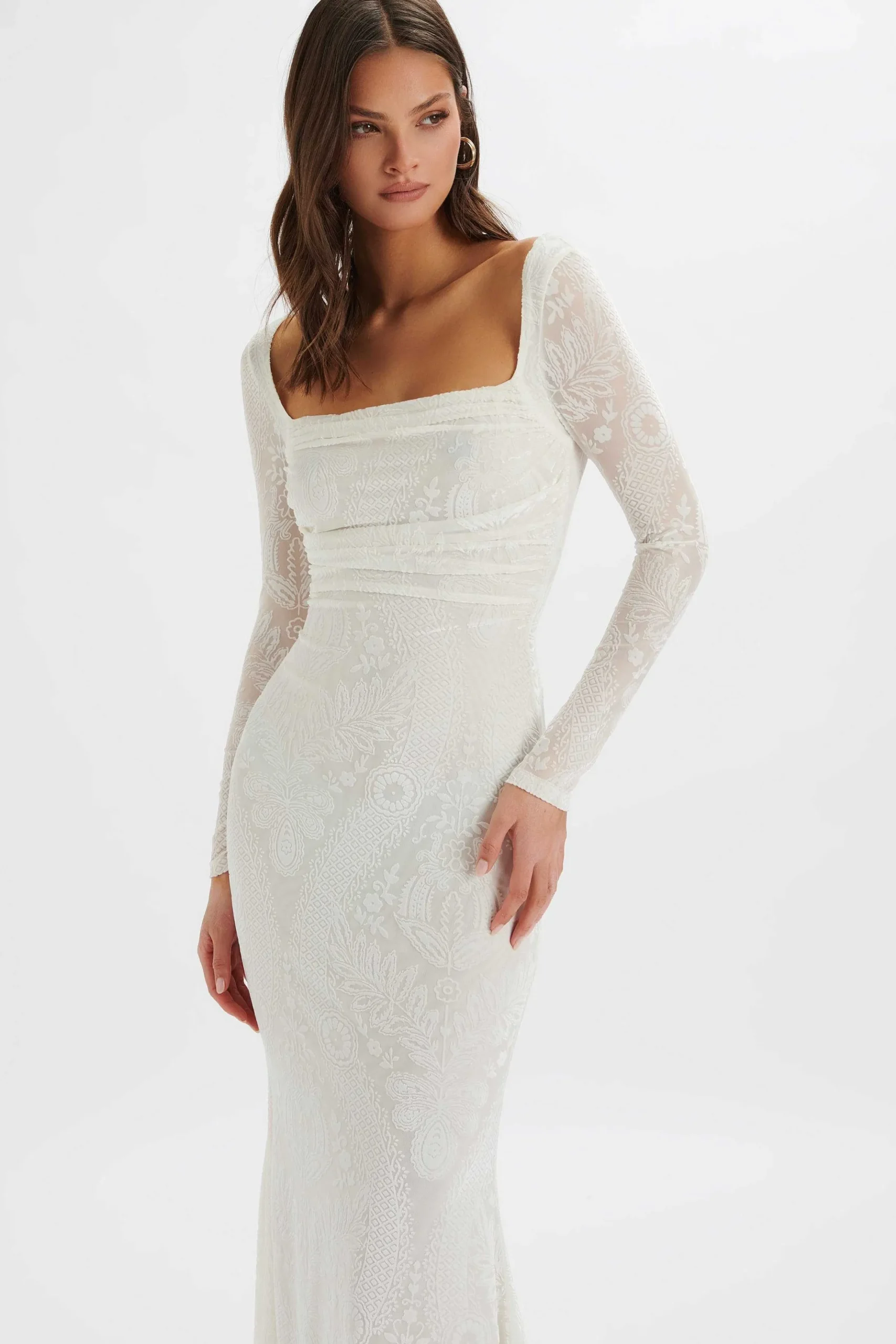 Lavish Alice Dresses<Betsy Burnout Stretch Devore Drape Back Maxi In White