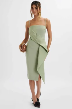 Lavish Alice Dresses<Bonnie Waterfall Frill Midi Dress In Sage Green