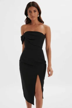 Lavish Alice Dresses<Brie Bardot Knot Twisted One Shoulder Midi Dress In Black