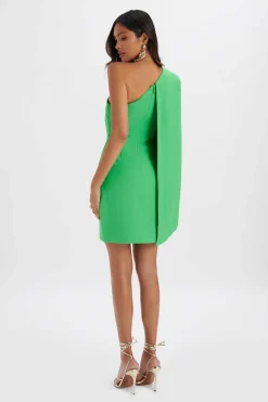 Lavish Alice Dresses<Charlotte Pleated One Shoulder Cape Mini Dress In Green