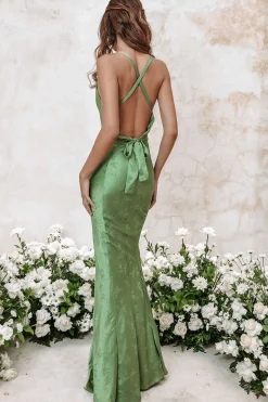 Lavish Alice Dresses<Daniella Satin Jaquard Cowl Neck Maxi Dress In Green