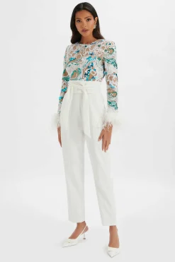 Lavish Alice Jumpsuits & Playsuits<Delia Embellished Feather Cuff Jumpsuit In White