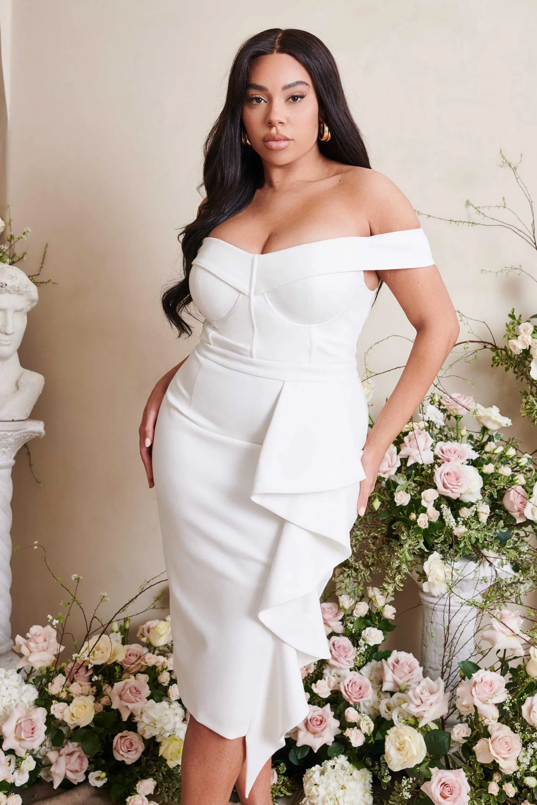 Lavish Alice Dresses<Eden Curve Off Shoulder Ruffle Midi Dress In White