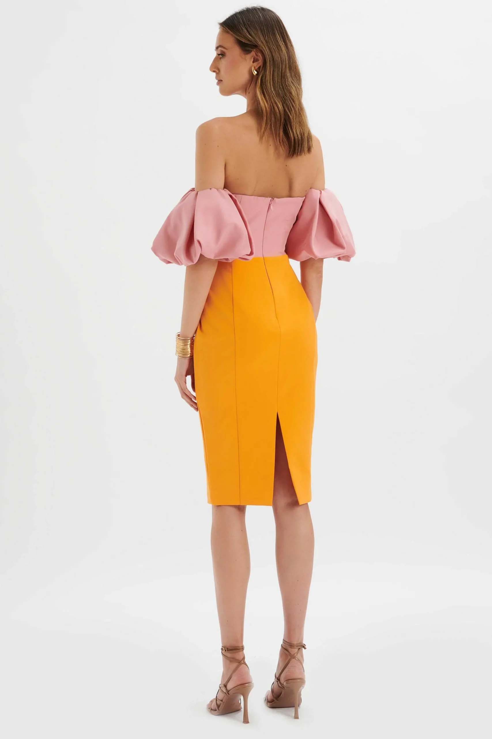 Lavish Alice Wedding Guest<Eliza Colour Block Twisted Midi Dress In Pink & Papaya