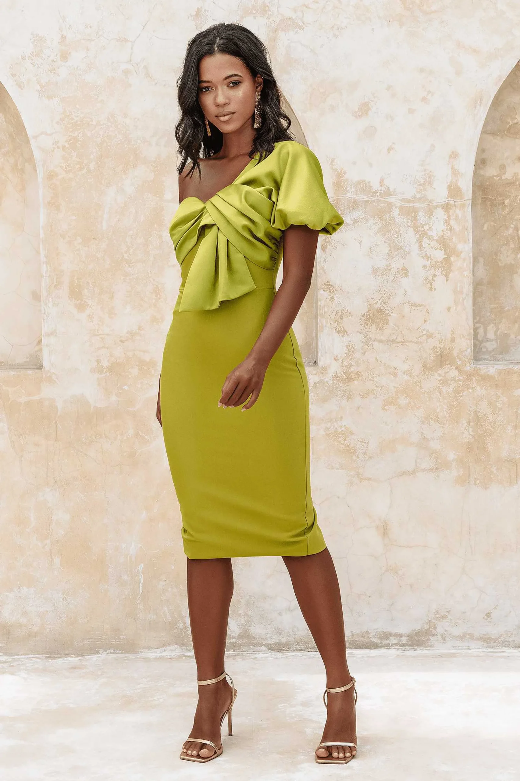 Lavish Alice Dresses<Elsie Twist Front One Shoulder In Olive Green