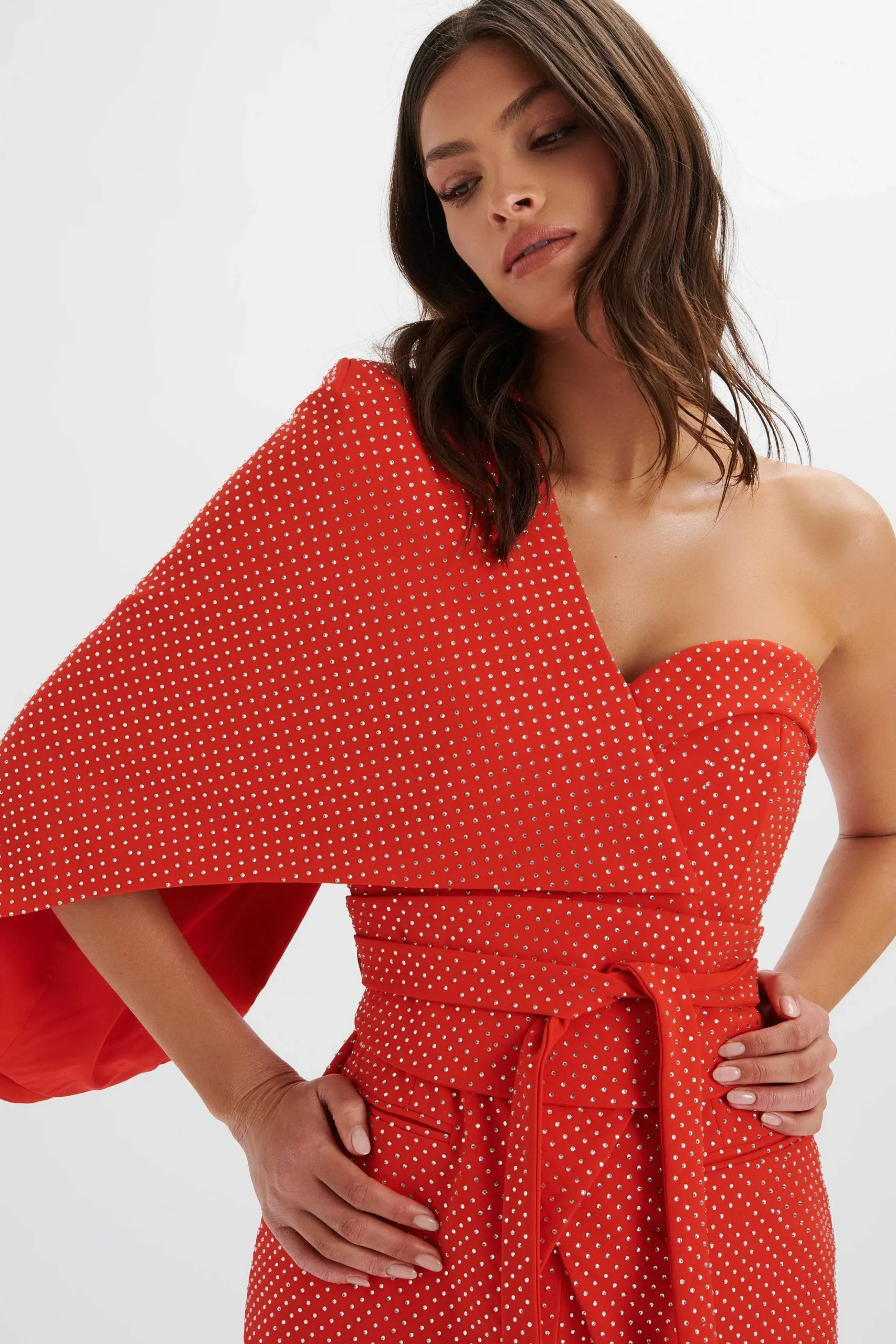 Lavish Alice Suiting<Erin Crystal Embellished Asymmetric Cape Blazer In Red