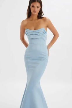 Lavish Alice Dresses<Freya Bonded Satin Cowl Neck Maxi Dress In Dusty Blue
