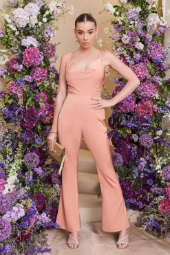 Lavish Alice Jumpsuits & Playsuits<Gabriella Cut Out Cowl Neck Jumpsuit In Peach