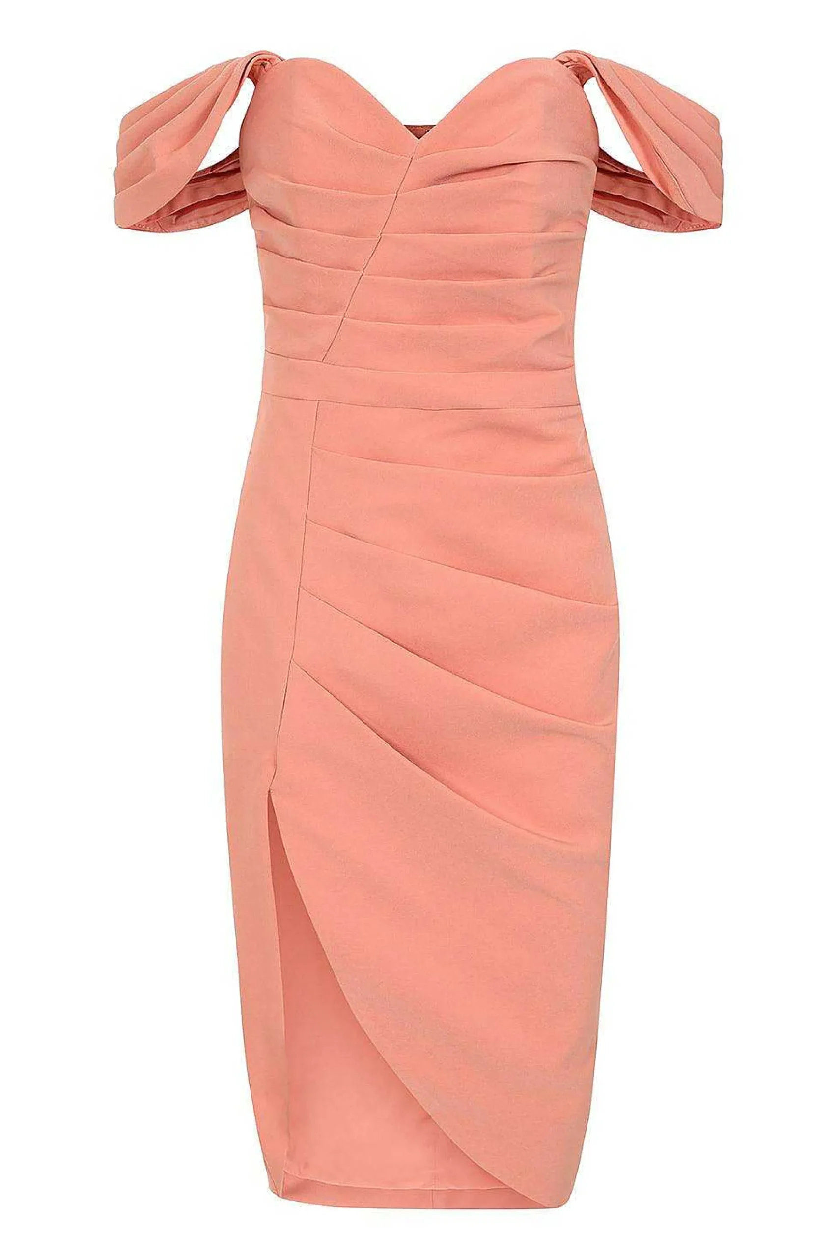 Lavish Alice Wedding Guest<Hailey Pleated Bardot Midi Dress In Coral