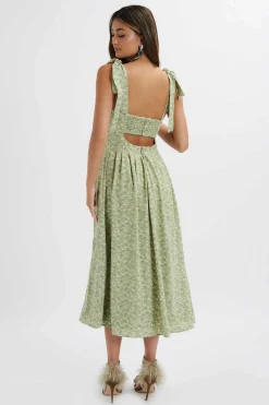 Lavish Alice Dresses<Halle Micro Button Midi Sundress In Ditsy Floral Sage Green