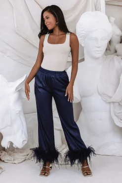 Lavish Alice Luxury Pyjamas<Helen Feather Trim Satin Jacquard Pyjama In Navy