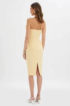 Lavish Alice Dresses<Imogene Asymmetric Pleated Frill Detail Midi Dress In Butter Yellow