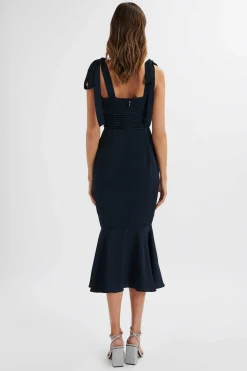 Lavish Alice Dresses<Indie Satin Cowl Neck Micro Button Longline Midi Dress In Navy