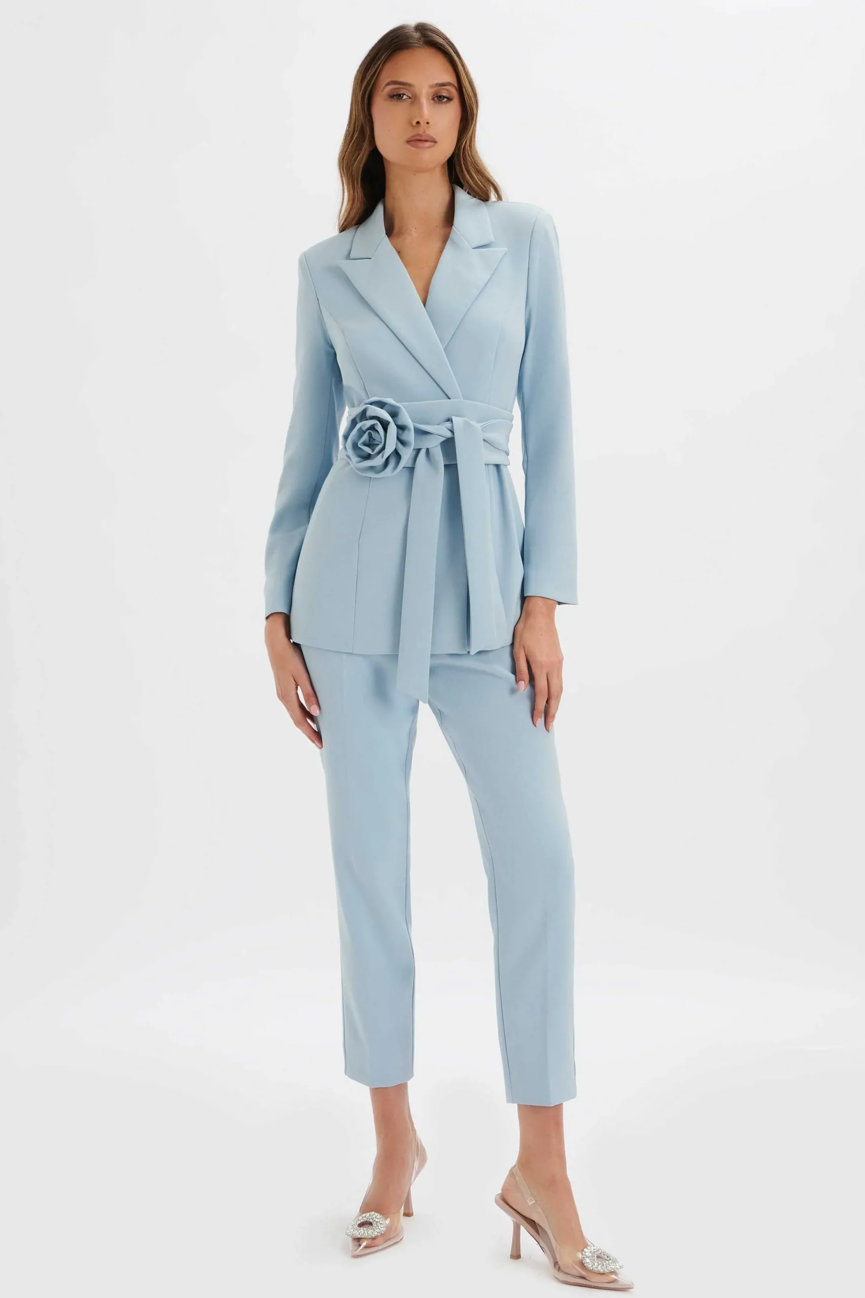 Lavish Alice Suiting<Jasmin Obi Belt Blazer With Flower Detail In Cornflower Blue