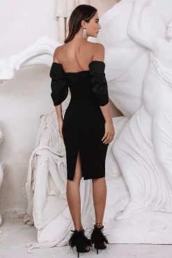 Lavish Alice Dresses<Jasmine Voluminous Bardot Sleeve Midi Dress In Black