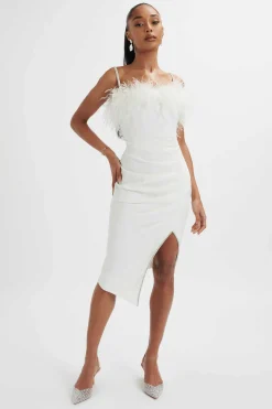 Lavish Alice Dresses<Jessica Feather Bandeau Pleated Midi Dress In White