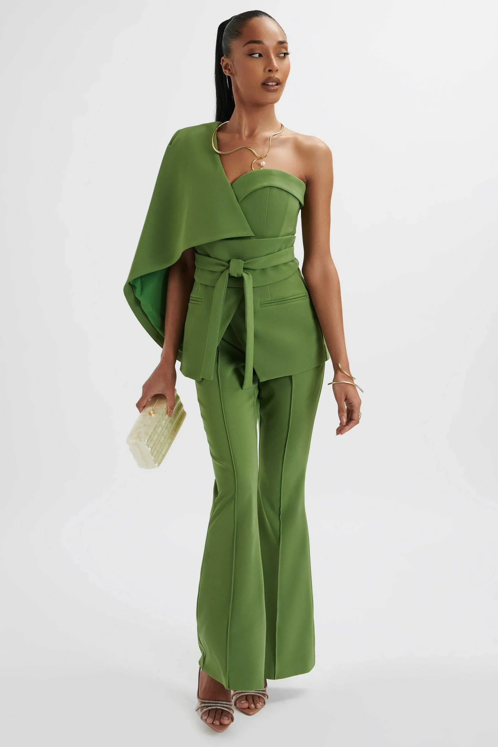 Lavish Alice Suiting<Juno Obi Belted Asymmetric Cape Blazer In Green