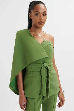 Lavish Alice Suiting<Juno Obi Belted Asymmetric Cape Blazer In Green