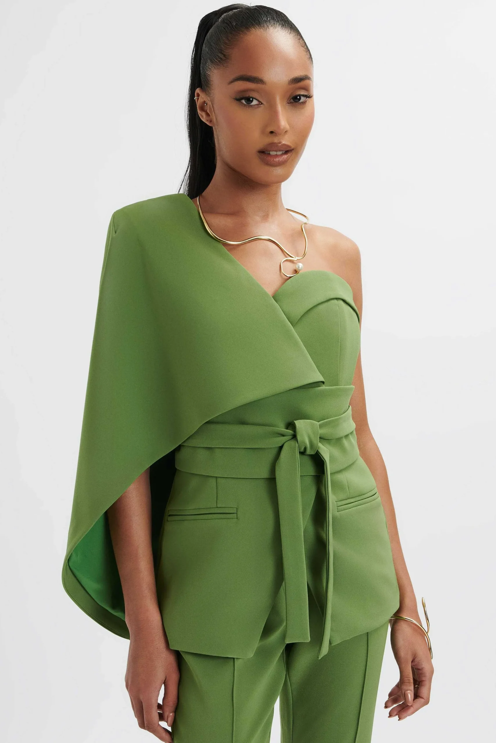 Lavish Alice Suiting<Juno Obi Belted Asymmetric Cape Blazer In Green
