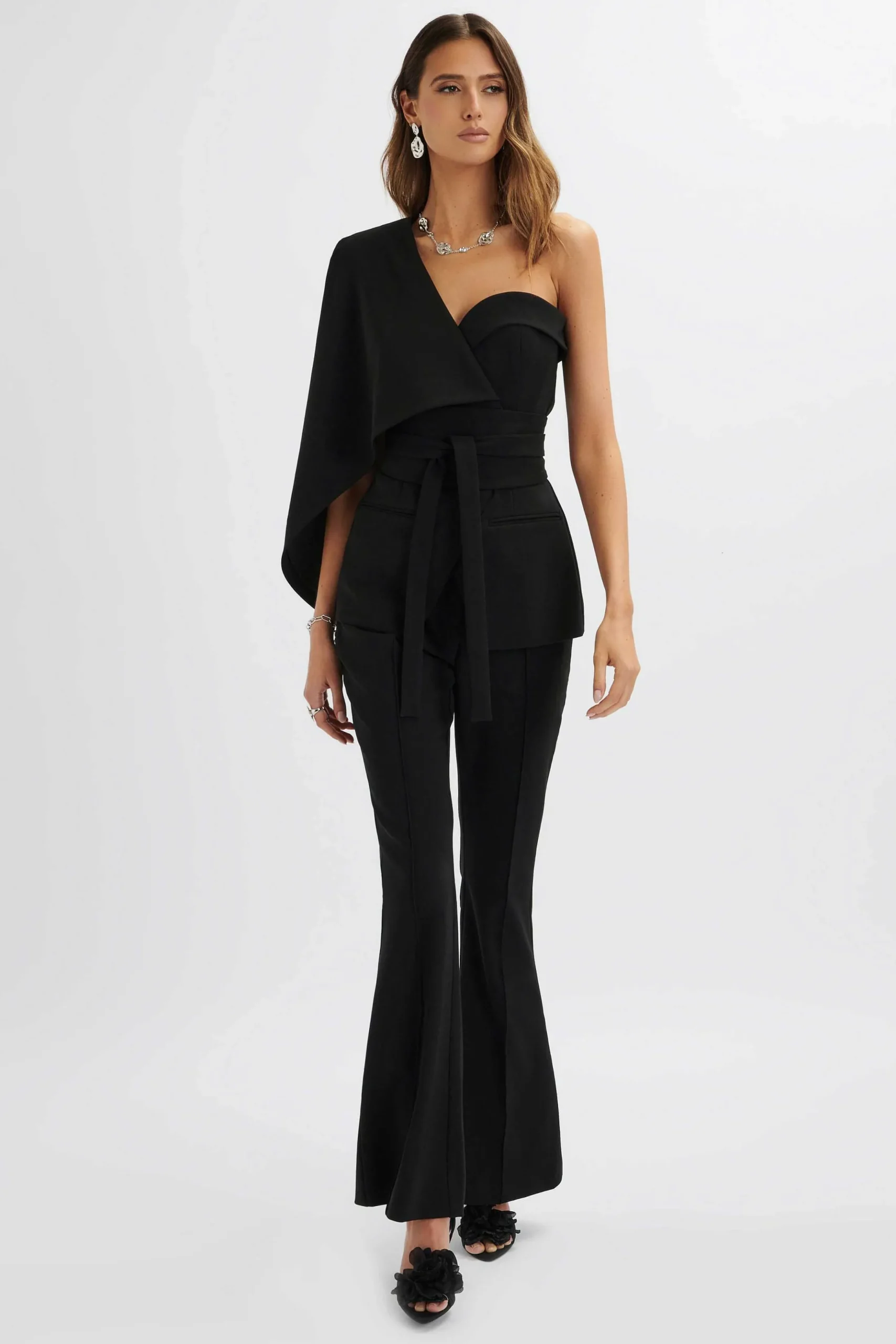 Lavish Alice Suiting<Juno Obi Belted Asymmetric Cape Blazer In Black