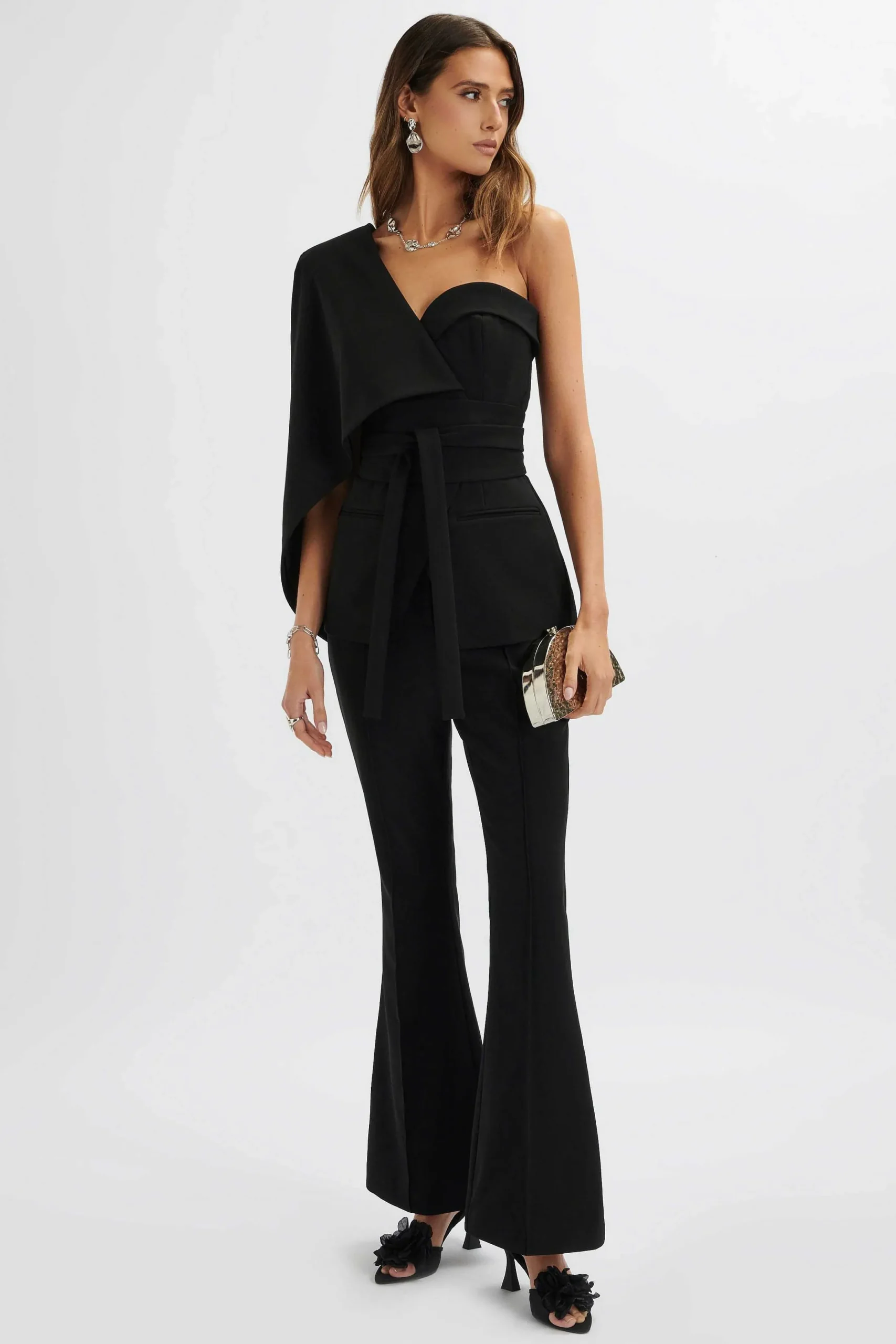 Lavish Alice Suiting<Juno Obi Belted Asymmetric Cape Blazer In Black