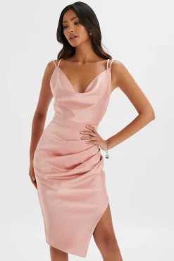 Lavish Alice Dresses<Katrina Strappy Cowl Neck Satin Midi Dress In Pink