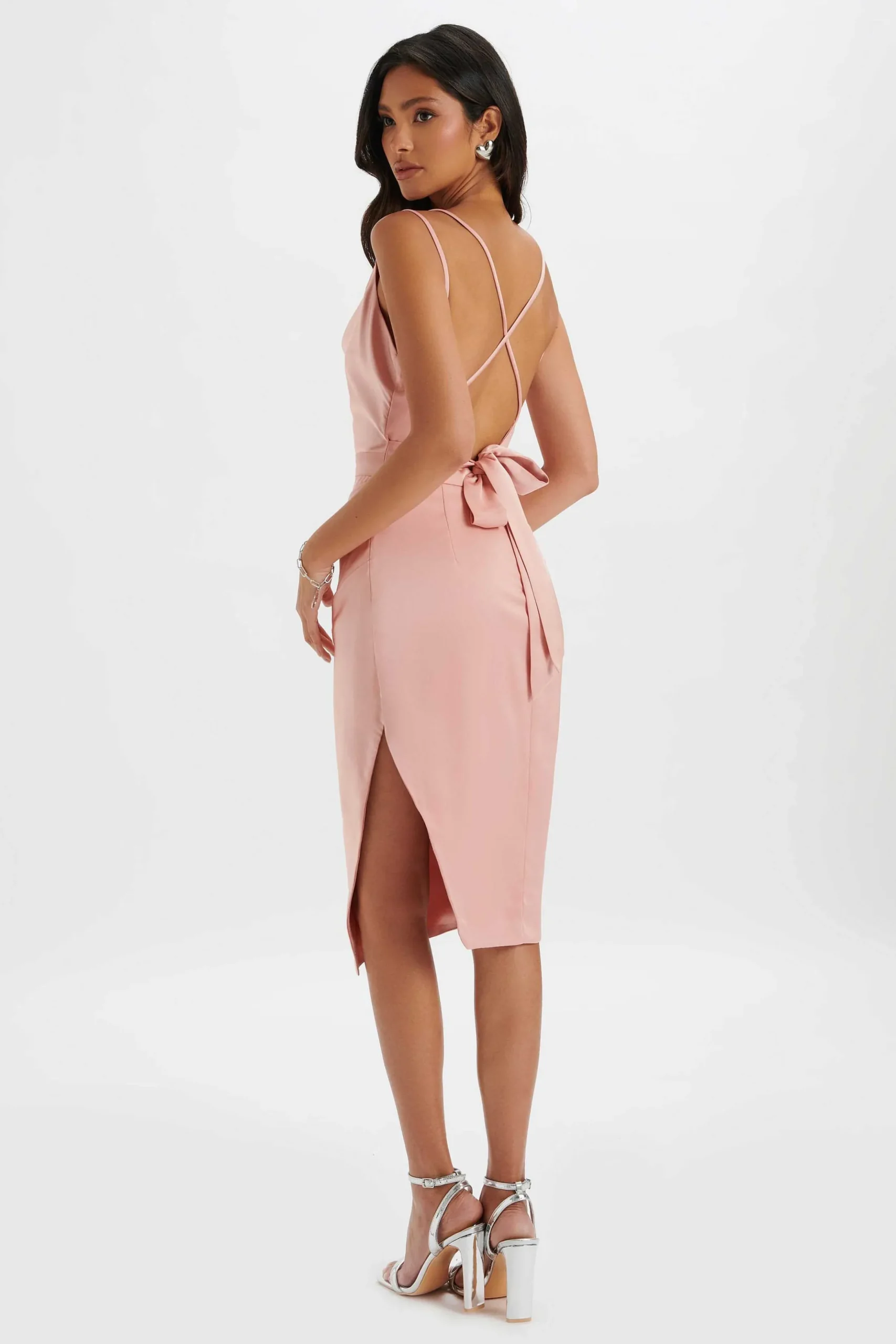 Lavish Alice Dresses<Katrina Strappy Cowl Neck Satin Midi Dress In Pink