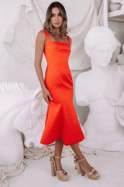 Lavish Alice Dresses<Lainey Stitch Detail Midi Slip Dress In Coral Red