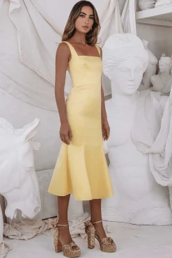 Lavish Alice Dresses<Lainey Stitch Detail Midi Slip Dress In Yellow