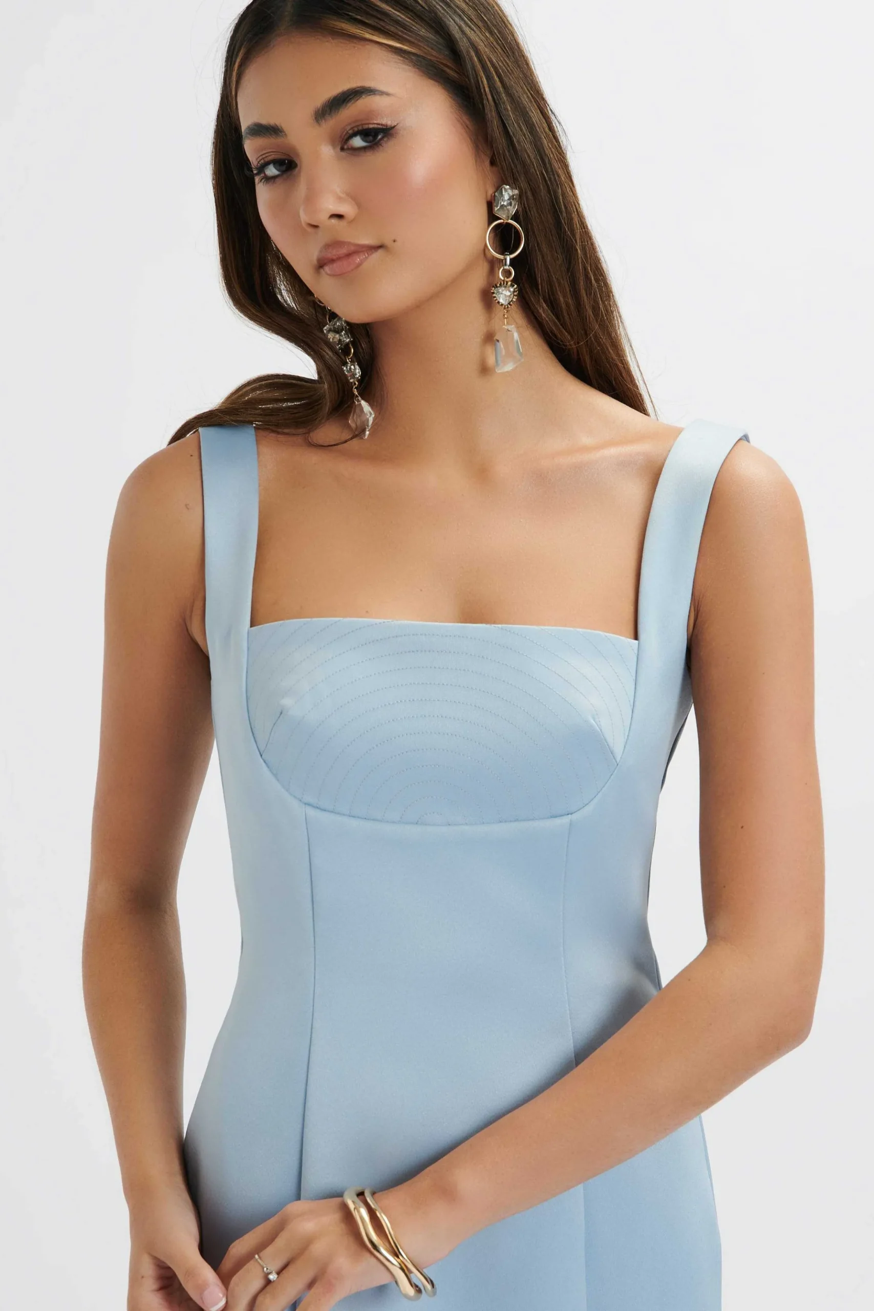 Lavish Alice Dresses<Lainey Structured Satin Midi Slip Dress In Cornflower Blue