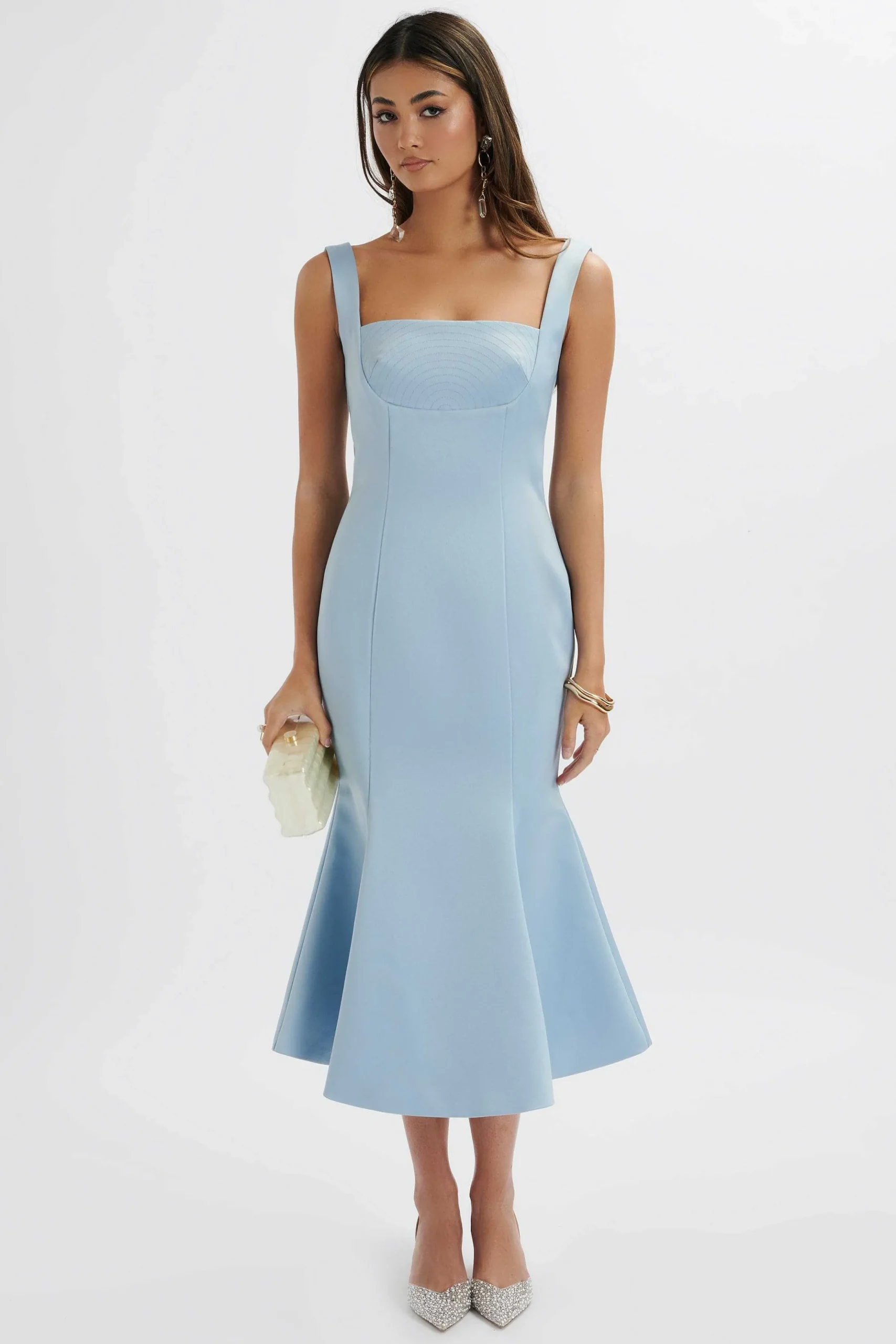 Lavish Alice Dresses<Lainey Structured Satin Midi Slip Dress In Cornflower Blue