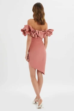 Lavish Alice Wedding Guest<Lilly Extreme Ruffle Bardot Midi Dress In Rose Pink