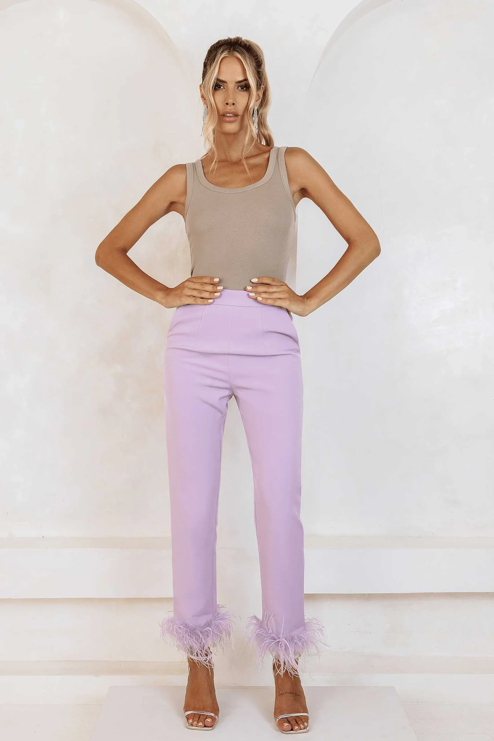 Lavish Alice Suiting<Lily Feather Trim Trousers In Lilac