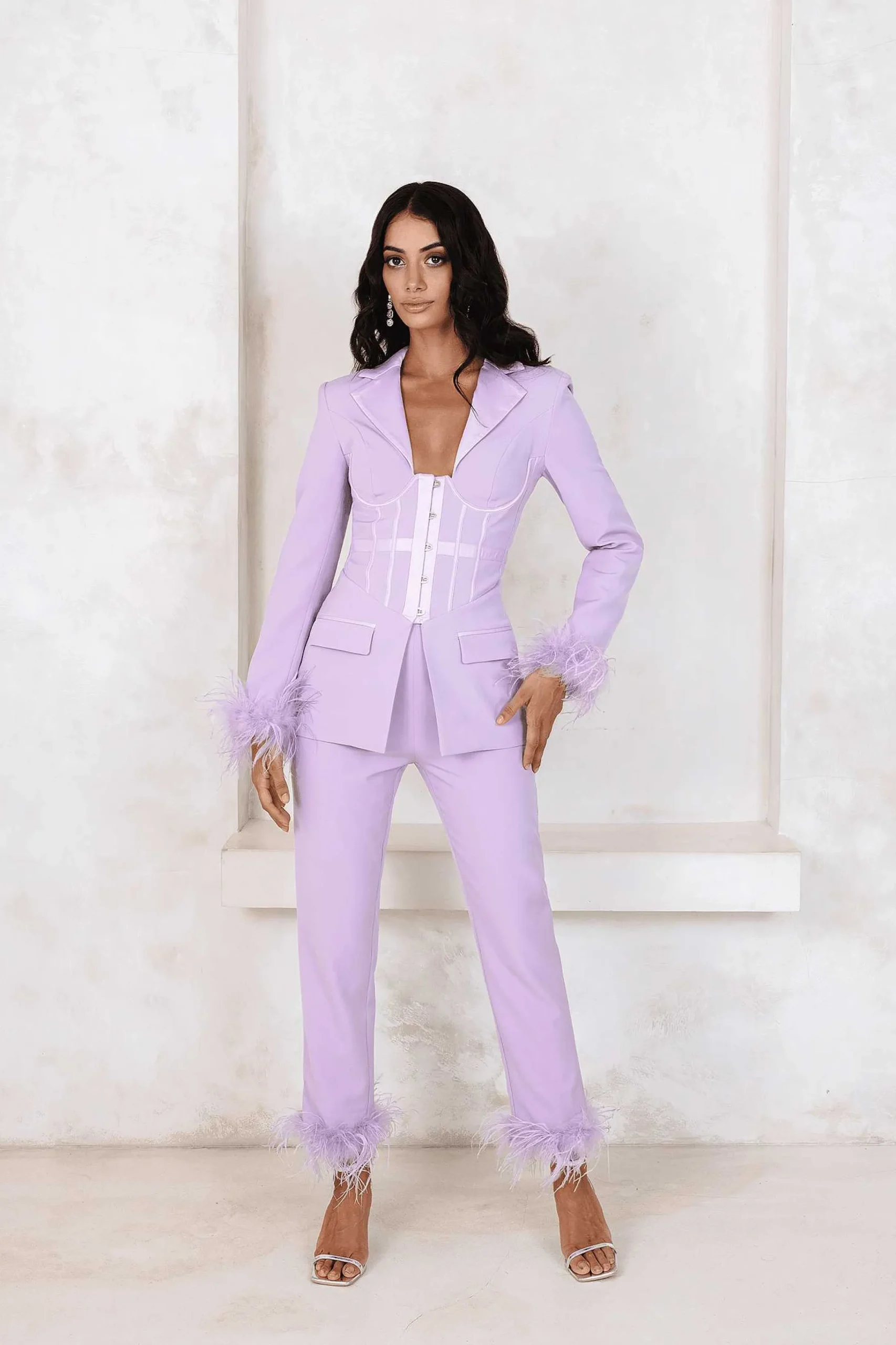 Lavish Alice Suiting<Lily Feather Trim Trousers In Lilac