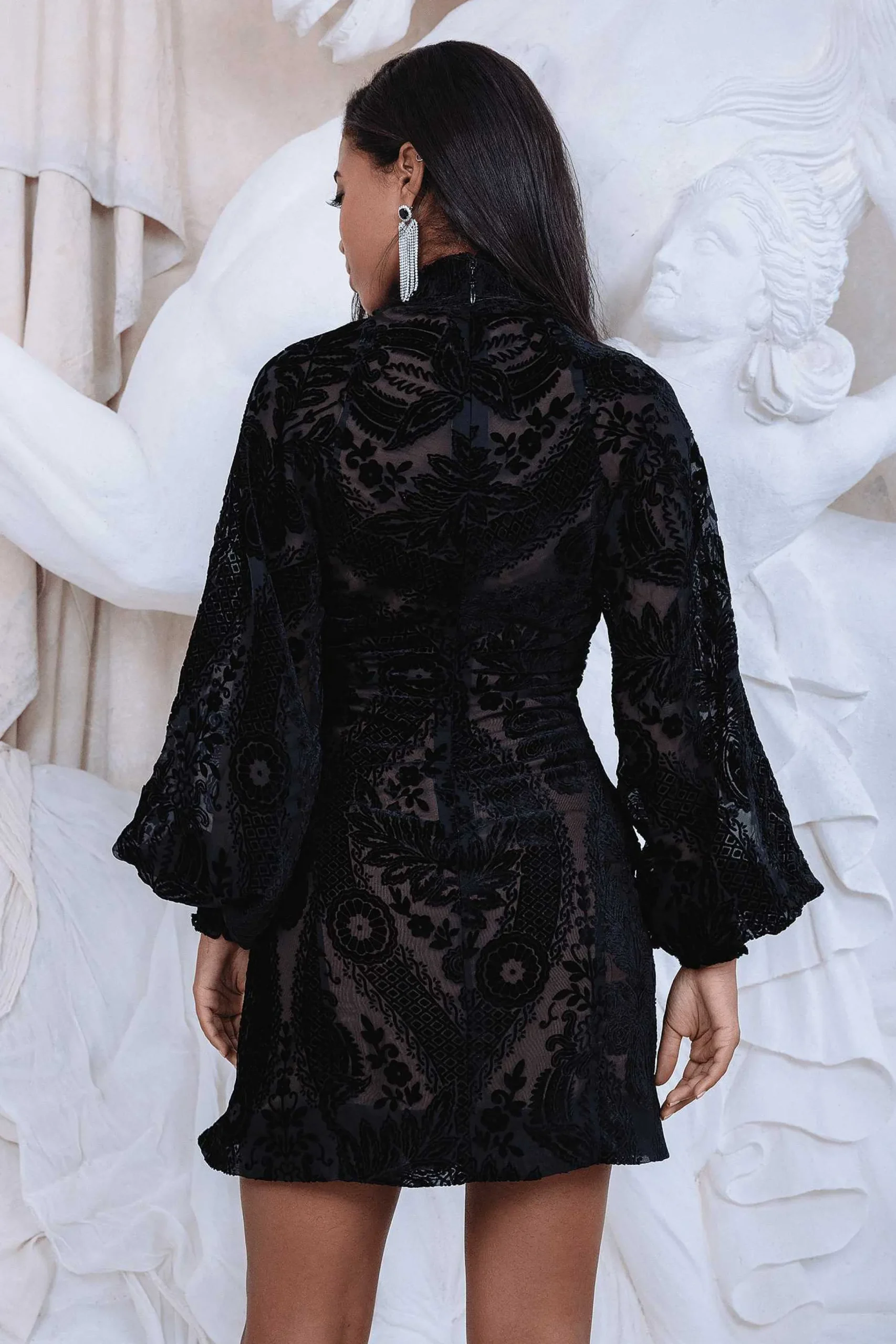Lavish Alice Dresses<Lucian Velvet Devore Balloon Sleeve Mini Dress In Black