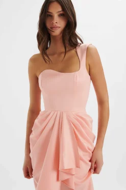 Lavish Alice Dresses<Luciana Curved One Shoulder Midi Dress In Coral Satin