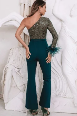 Lavish Alice Jumpsuits & Playsuits<Maryna One Shoulder Beaded Jumpsuit In Emerald