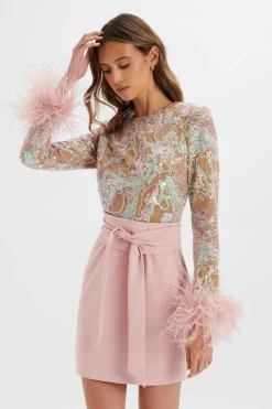 Lavish Alice Dresses<Medina Embellished Feather Cuff Mini Dress In Pink