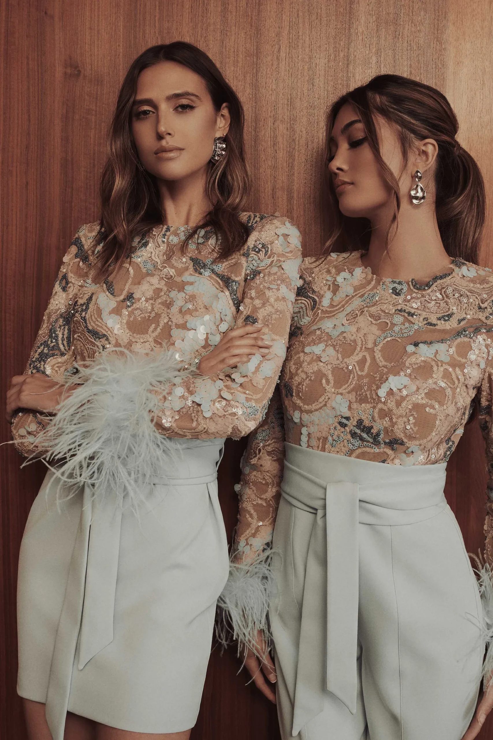 Lavish Alice Dresses<Medina Embellished Feather Cuff Mini Dress In Blue